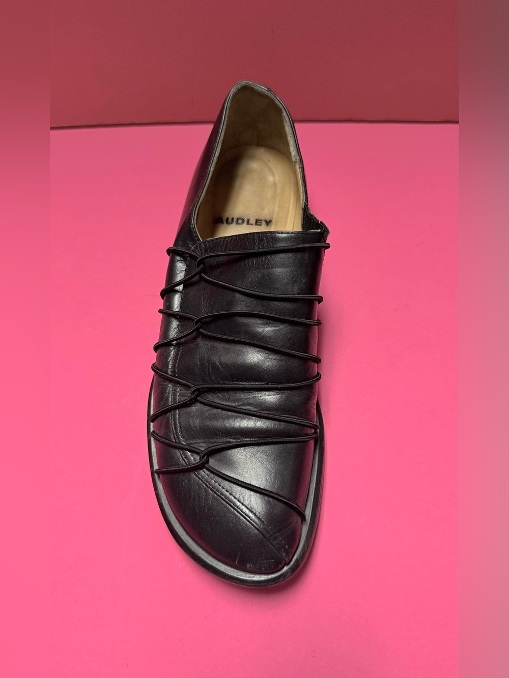 Black Leather Lace-Up Flat Loafer